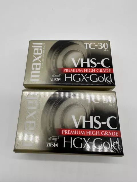 Pack Of 2 Maxwell VHS-C TC-30 HGX-Gold Premium High Grade Video Tapes New Sealed