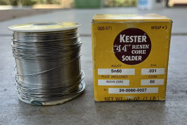 Vintage Kester 44 Wire Solder Sn60, .031 DIA. Rosin Core, 16 Oz  24-0060-0027