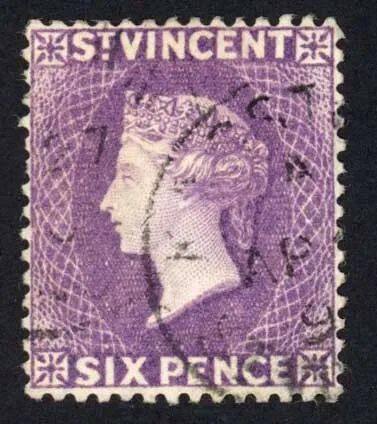 St Vincent SG52 6d Violet Wmk Crown CA Fine used Cat 225 Pounds