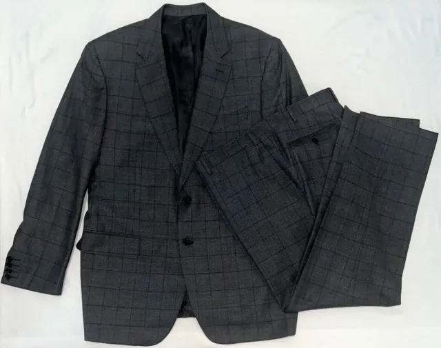 Canali 1934 Charcoal & Gray Birdseye w/Blue Windowpane Super Silky Wool Suit 44