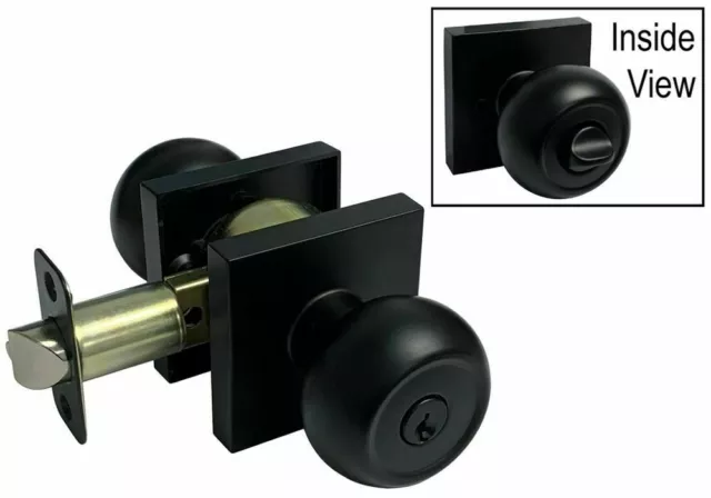 Matte Black Square Plate door locks Knobs Keyed entry privacy passage deadbolt