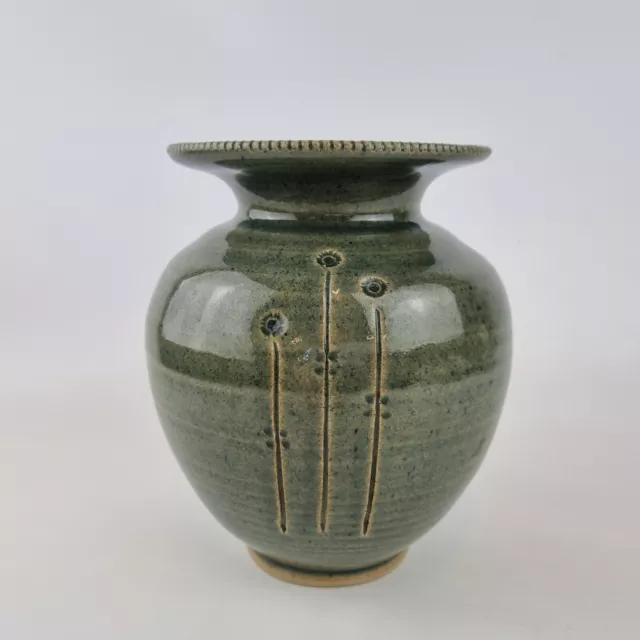 St Agnes Studio Pottery Vase With Incised Decoration 16.5cm High