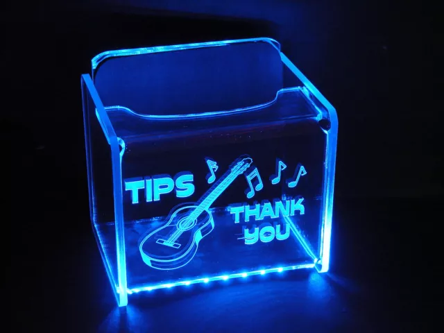 LED Glowing Acrylic Tip Box - Acoustic Guitar Design- 7 color choices-9V Battery