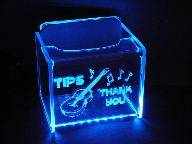 LED Glowing Acrylic Tip Box - Acoustic Guitar Design- 7 color choices-9V Battery