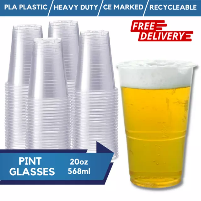 20oz Heavy Duty Clear Plastic Pint Glasses Disposable Pint Cups Party Reusable