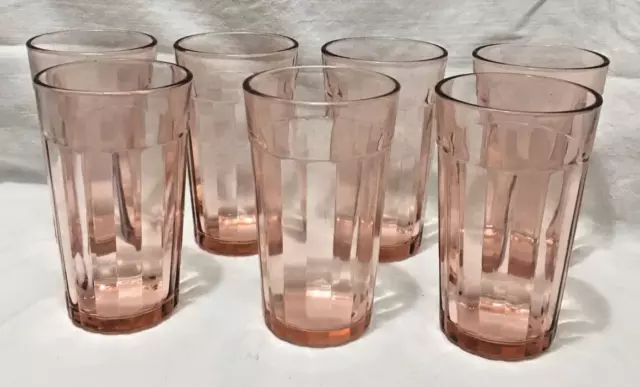 7 Anchor Hocking Pink Depression Glass, Pillar Optic, Tumblers, 5 1/4" *