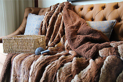 Tache Golden Brown Super Soft Luxury Faux Fur Sherpa Throw Bed Blanket