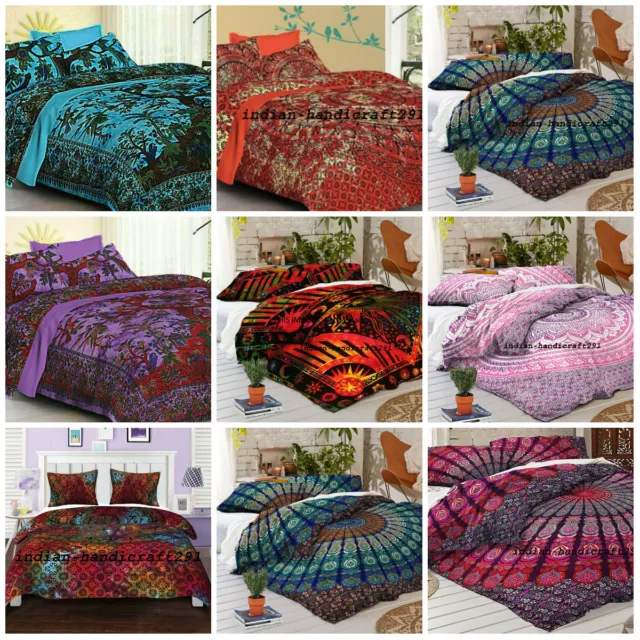 Ensemble de Literie Couette Housse Doona Taille Double Lit Mandala Hippie Gitan