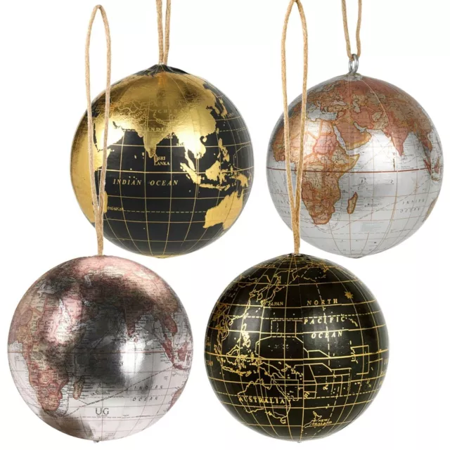 Colourful Round 4 Metallic Hanging World Map Globe Bauble Christmas Tree Decor