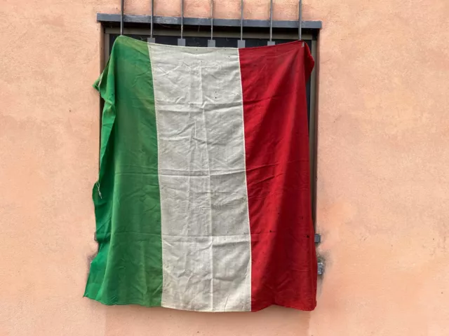 Vecchia Bandiera Italiana Antiquariato Militaria Patria Old Flag Stoffa  X32  3