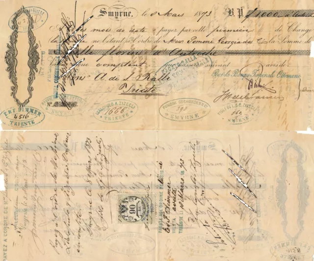 Turkey - Smyrne 1873, Bill Of Exchange With Revenue Stamp. #A993