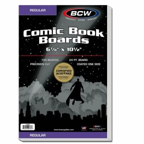 BCW Regular Comic Book Boards_6-7/8" x 10-1/2"_24 Pt_100 Boards_Free Box Ship
