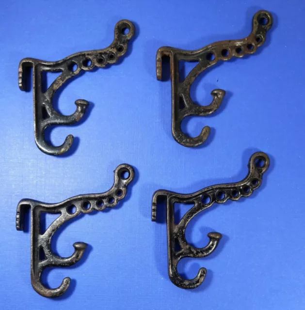 Set of 4  Antique Cast Iron Rail Style Coat and Hat Hooks   Hook Over Rail