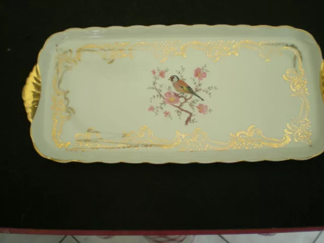 Plat à cakes rectangulaire porcelaine fine peint main