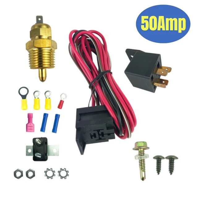 Electric Fan Wiring Install Kit Complete Thermostat 50Amp Relay 170° 185° SBC US