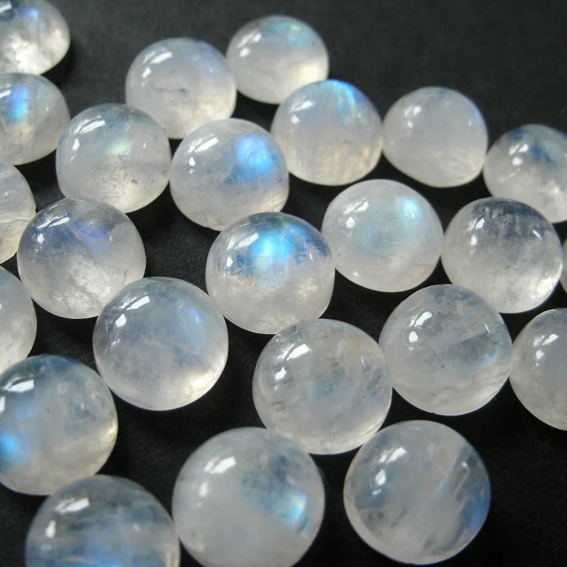 RAINBOW MOONSTONE, ROUND CABOCHON-CUT, 7mm, 2 PIECES, NATURAL INDIAN GEMSTONES