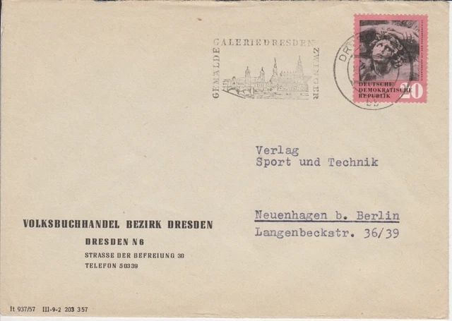 Schöner Geschäftsbrief Volksbuchhandel Dresden, EF 668, Werbestempel Gemäldegal.