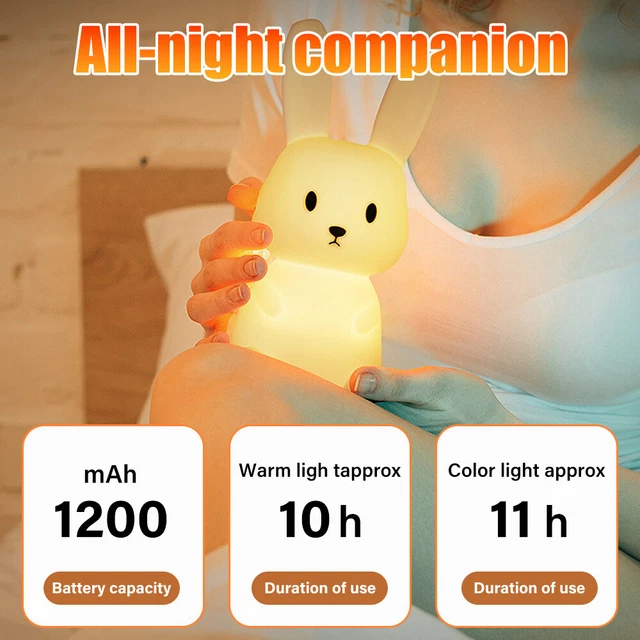 RABBIT LED SILICONE Night Light 7 Color Touch Sensor USB Rechargeable