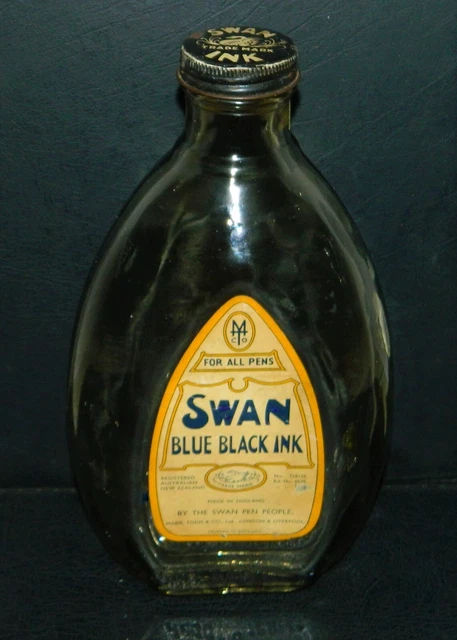 Rare Antique Large Swan Blue/Black Ink Bottle Very Good Condition