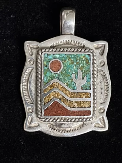 CAROLYN POLLACK 925 STERLING Silver SOUTHWEST Cactus SCENE PENDANT & NECKLACE