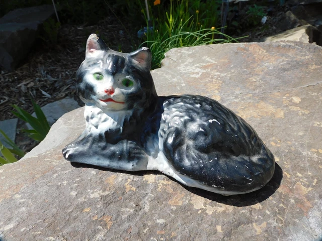 Vintage Antique Persian Cat Cement Concrete Gardn Statue Doorstop Original Paint