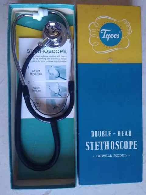 Mint Vtg Tycos Double-Head Stethoscope Howell Design #7032 W/Box&Instructions