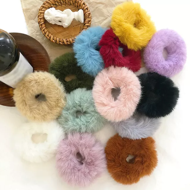 Chouchou Doux En Fausse Fourrure De Lapin Corde À Cheveux En Peluche Bandes ✿