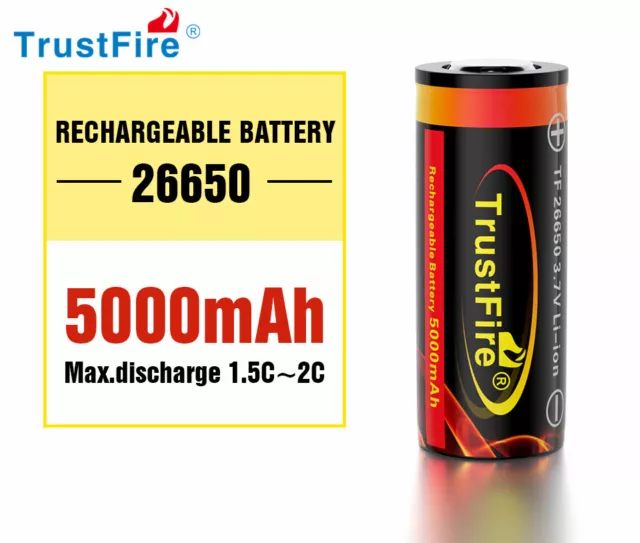 4X Trustfire 26650 Batería 5000mAh 3.7V LI-ION Pilas Recargables Célula para Luz