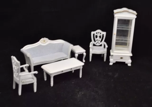 Living Room Set Victorian white dollhouse parlor T0131  1/12 scale miniature 6pc