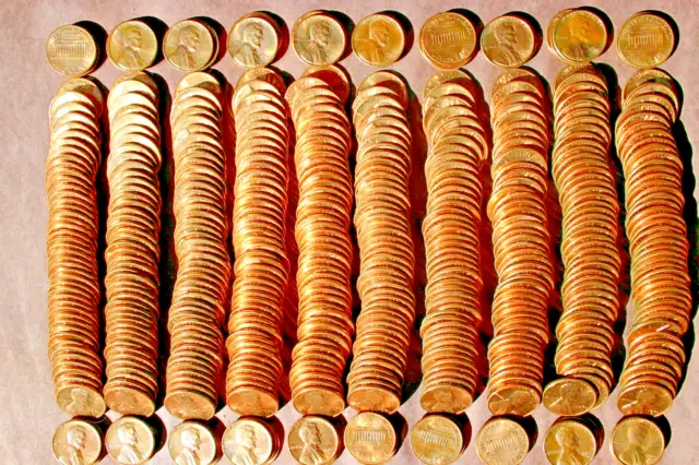 TEN 1960 D LINCOLN CENT ROLLS Large Date from 10 ORIGINAL BANK WRAP PENNY ROLLS