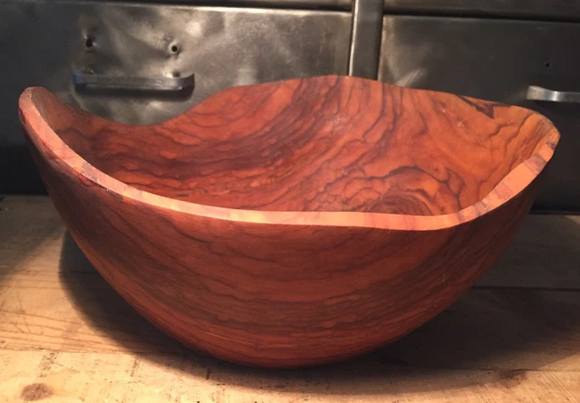 Saladier Coupe En Bois D'olivier, Signé Tony Bain, Vallauris 1960, Vintage