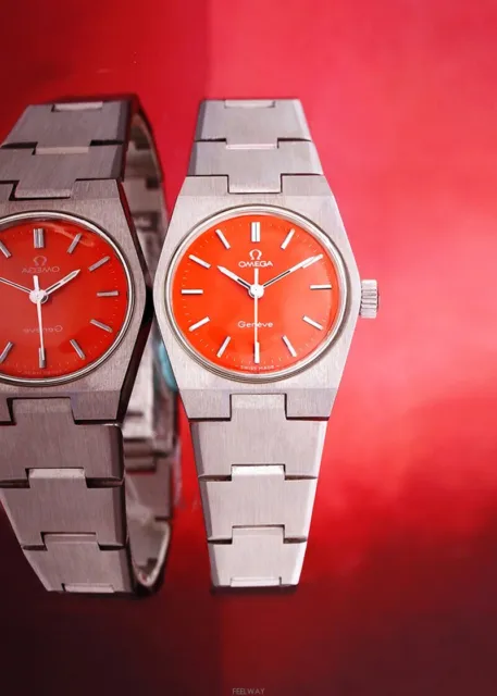 Very Rare' Omega Geneve Manual Ladie's Red Orange Dial Steel Watch_Msrp $1800