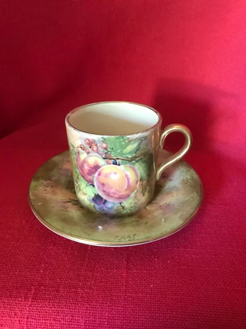 c1930 Royal Winton Grimwades handpainted coffee can duo "Fruit" pattern