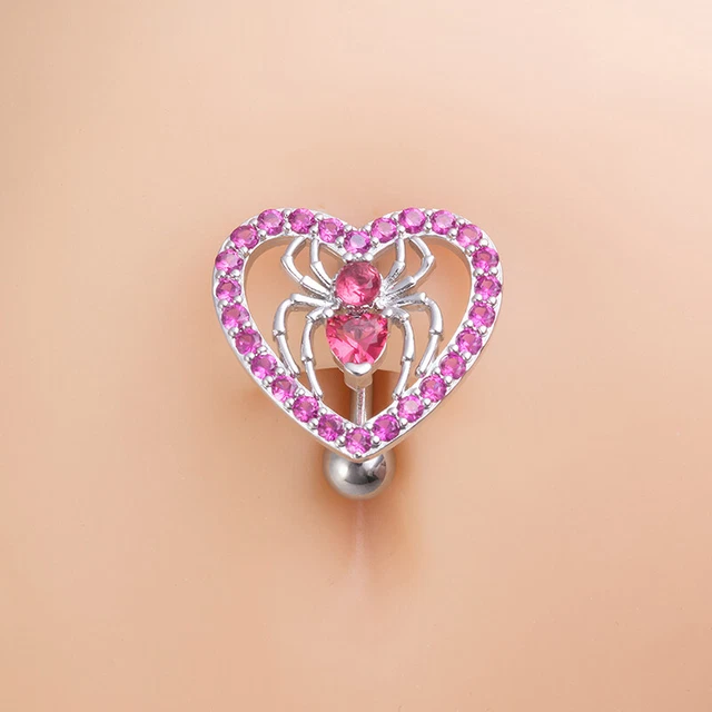 Anillo de ombligo perforación de ombligo corazón de araña barra curva invertida cuerpo joya q