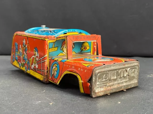 Old Vintage Rare Red Fire Engine Wind-Up Truk Litho Print Toy Vehicle