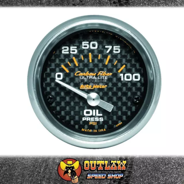 Autometer Oil Pressure Gauge Carbon Fibre Elec 2-1/16" 100 Psi - Au4727