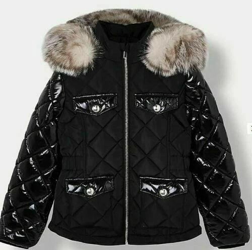 River Island Baby Girls Black Jacket Size 6-9mths 74cm Hooded with Pockets Warm