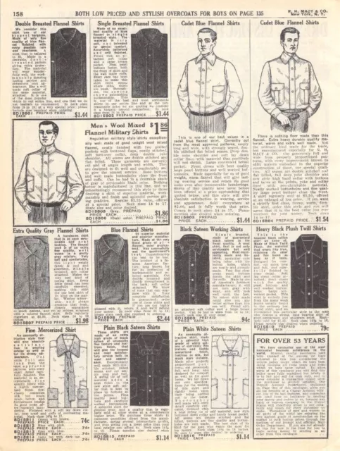 Vintage Paper Ad Men's Dress & Work Shirts Edwardian Fashion 1910s Macy's 1911