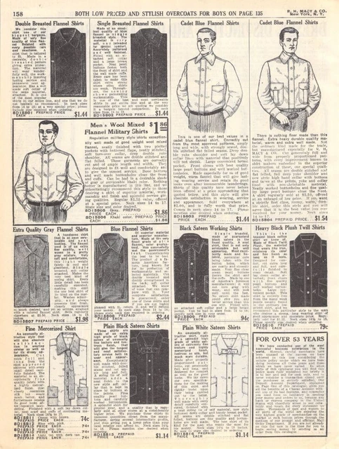 Vintage Paper Ad Men's Dress & Work Shirts Edwardian Fashion 1910s Macy's 1911