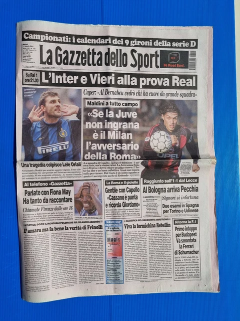 Gazzetta Dello Sport Du 21 Octobre 2003 – Vieri, Inter, Lazio, Milan, Modena, Empoli