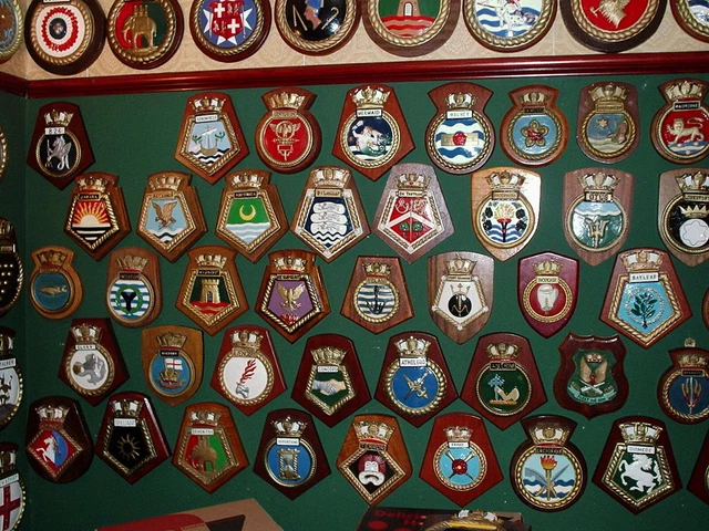 SHIPS CREST HMS / RFA CRESTS mounted on shields bidding for one