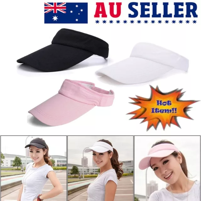 Visor Sun Hat Golf Tennis Beach Men Women Cap Adjustable Sports Gym Plain AL