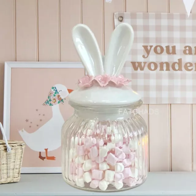 Easter Glass Bunny Ear Mini Egg Jars Clear Rib Decorative Spring Home Decoration