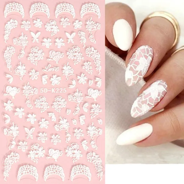 5D Nail Art Stickers Decals Embossed Flowers Floral Wedding Lace Decoration K225