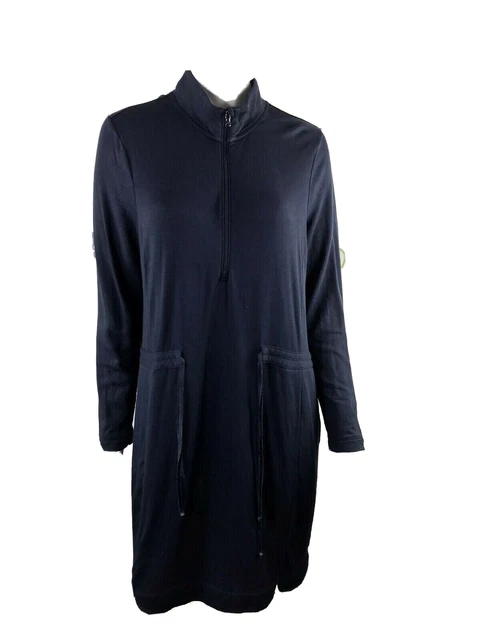 JJill Fit Womens Size Medium Long Sleeve Drawstring Waist 1/2 Zip Pockets Dress
