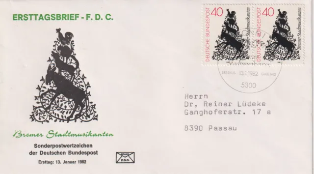 BRD FDC 2 x MiNr 1120 (2a) "Bremer Stadtmusikanten" Märchen-Legende-Geschichten