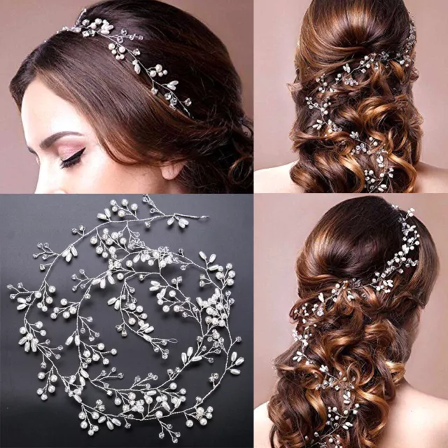 Bridal Crystal Pearl Hair Pin Vine Headband Headpiece Accessories Wedding Party