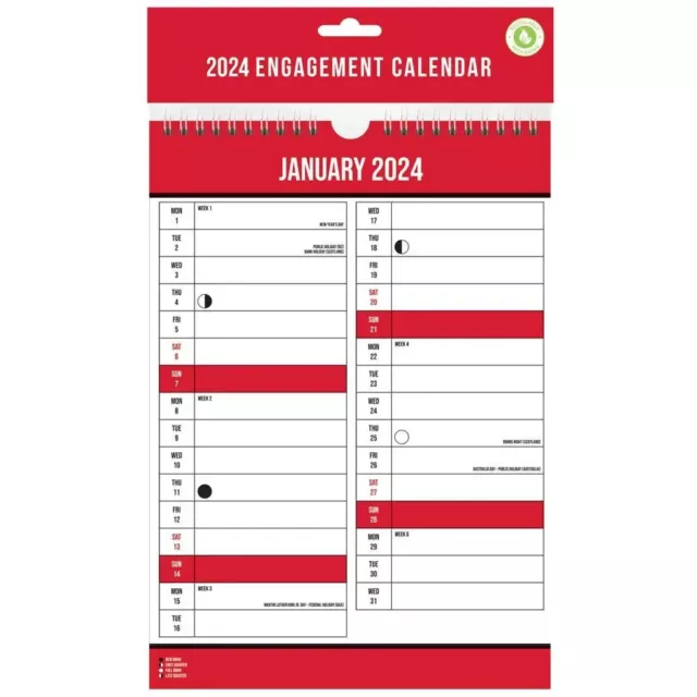 2024 A4 Extra Wide 2 Column Month To View Spiral Bound Wall Planner Calendar