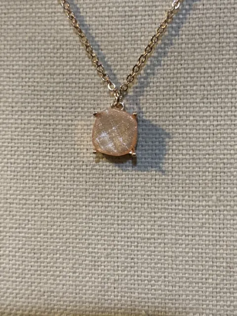 Charming Charlie Gold Tone Rollo Chain Necklace With Square Light Pink Pendant