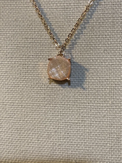 Charming Charlie Gold Tone Rollo Chain Necklace With Square Light Pink Pendant